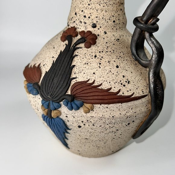 Studio Stoneware Art Pottery Pitcher Applied Design Collectible Marked Israel - Picture 9 of 12